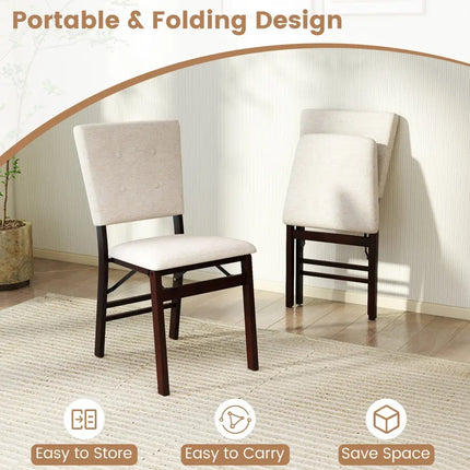 Foldable Dining Chair Set of 2 Armless Kitchen Chair with Padded Seat and Tilt Backrest-Beige - Beige - Dining Chairs