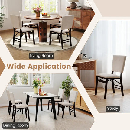 Foldable Dining Chair Set of 2 Armless Kitchen Chair with Padded Seat and Tilt Backrest-Beige - Beige - Dining Chairs
