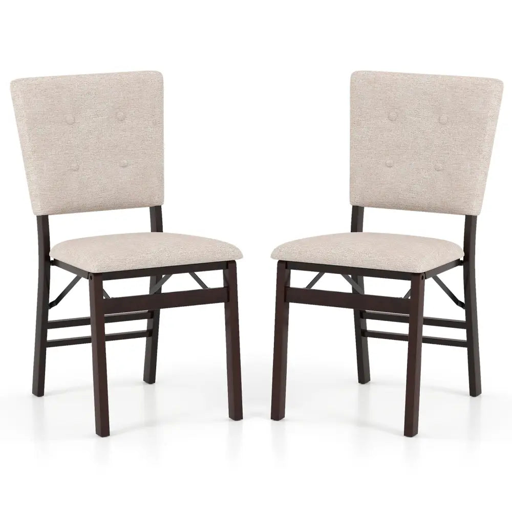 Foldable Dining Chair Set of 2 Armless Kitchen Chair with Padded Seat and Tilt Backrest-Beige - Beige - Dining Chairs