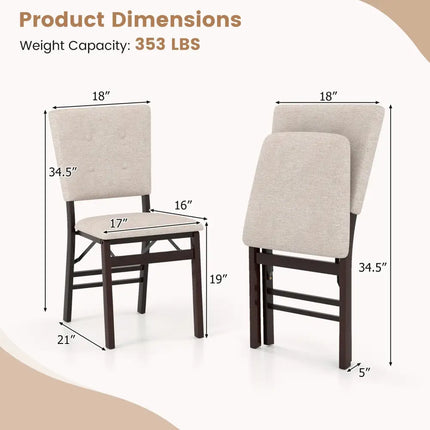 Foldable Dining Chair Set of 2 Armless Kitchen Chair with Padded Seat and Tilt Backrest-Beige - Beige - Dining Chairs