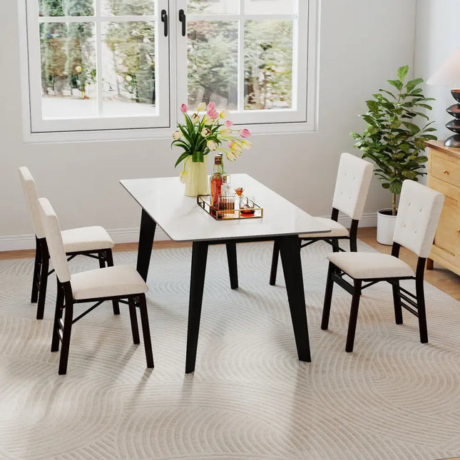 Foldable Dining Chair Set of 4 Armless Kitchen Chair with Padded Seat and Tilt Backrest-Beige - Beige - Dining Chairs