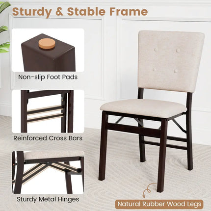 Foldable Dining Chair Set of 4 Armless Kitchen Chair with Padded Seat and Tilt Backrest-Beige - Beige - Dining Chairs