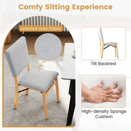 Foldable Dining Chair Set of 4 Armless Kitchen Chair with Padded Seat and Tilt Backrest-Gray - Gray - Dining Chairs