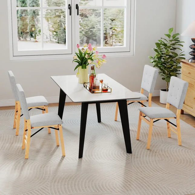 Foldable Dining Chair Set of 4 Armless Kitchen Chair with Padded Seat and Tilt Backrest-Gray - Gray - Dining Chairs