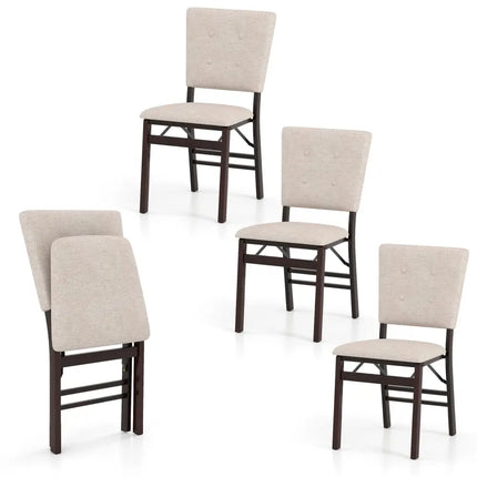 Foldable Dining Chair Set of 4 Armless Kitchen Chair with Padded Seat and Tilt Backrest-Beige - Beige - Dining Chairs