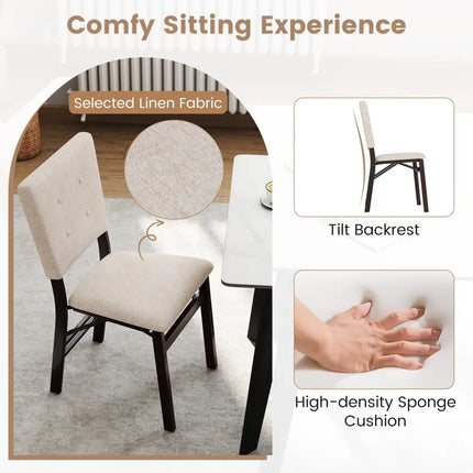 Foldable Dining Chair Set of 4 Armless Kitchen Chair with Padded Seat and Tilt Backrest-Beige - Beige - Dining Chairs