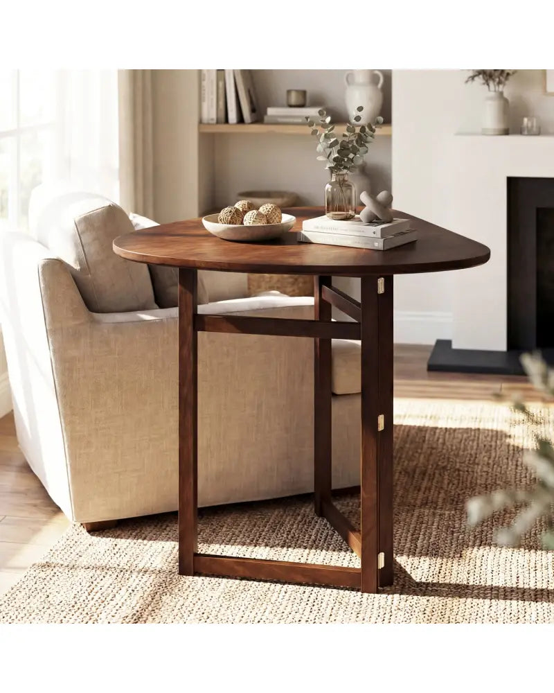 Foldable Dining Table 31.5’’ Triangular Small Kitchen Table for 2-Walnut - Walnut - Dining Tables