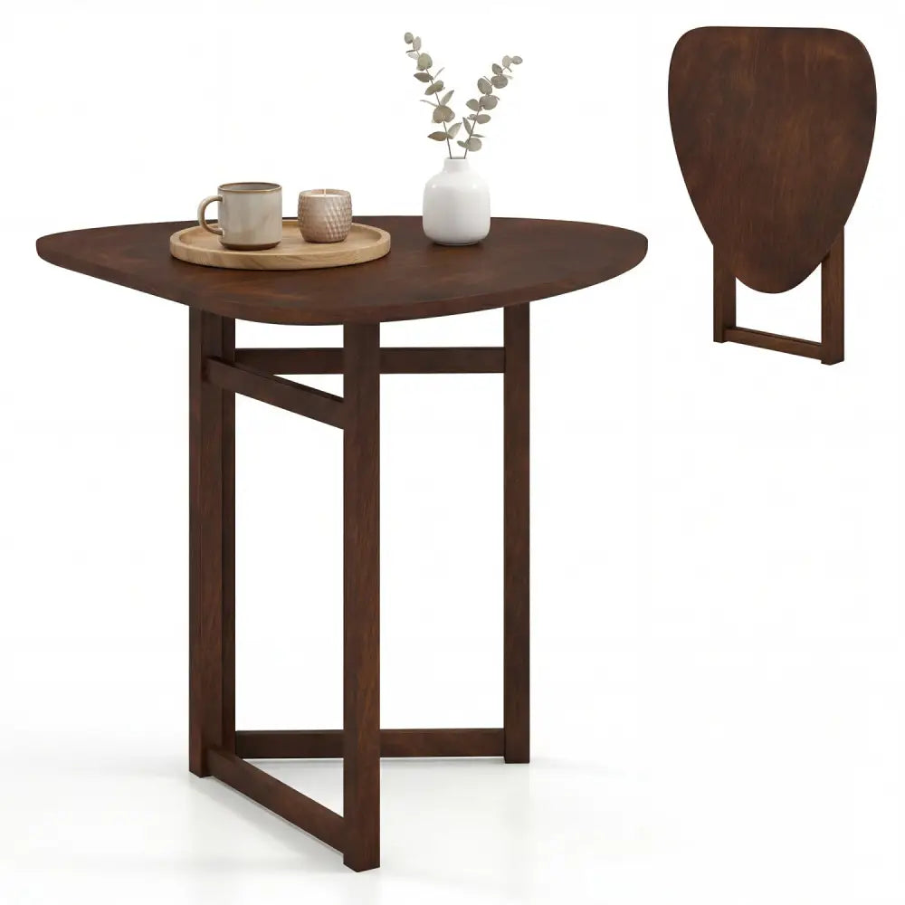 Foldable Dining Table 31.5’’ Triangular Small Kitchen Table for 2-Walnut - Walnut - Dining Tables