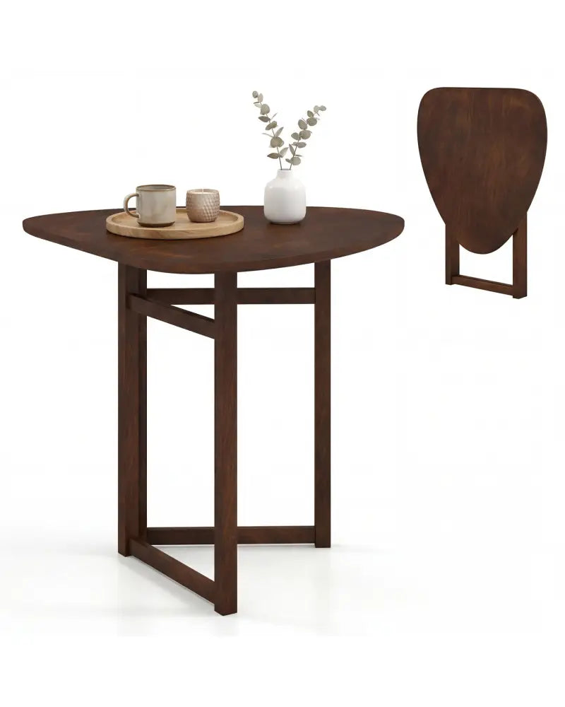 Foldable Dining Table 31.5’’ Triangular Small Kitchen Table for 2-Walnut - Walnut - Dining Tables