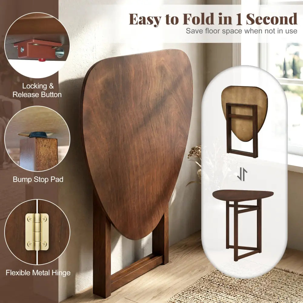 Foldable Dining Table 31.5’’ Triangular Small Kitchen Table for 2-Walnut - Walnut - Dining Tables