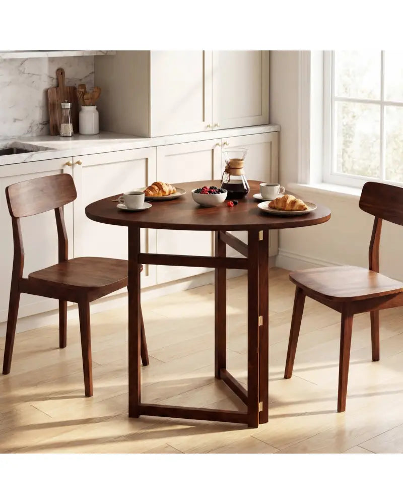 Foldable Dining Table 31.5’’ Triangular Small Kitchen Table for 2-Walnut - Walnut - Dining Tables