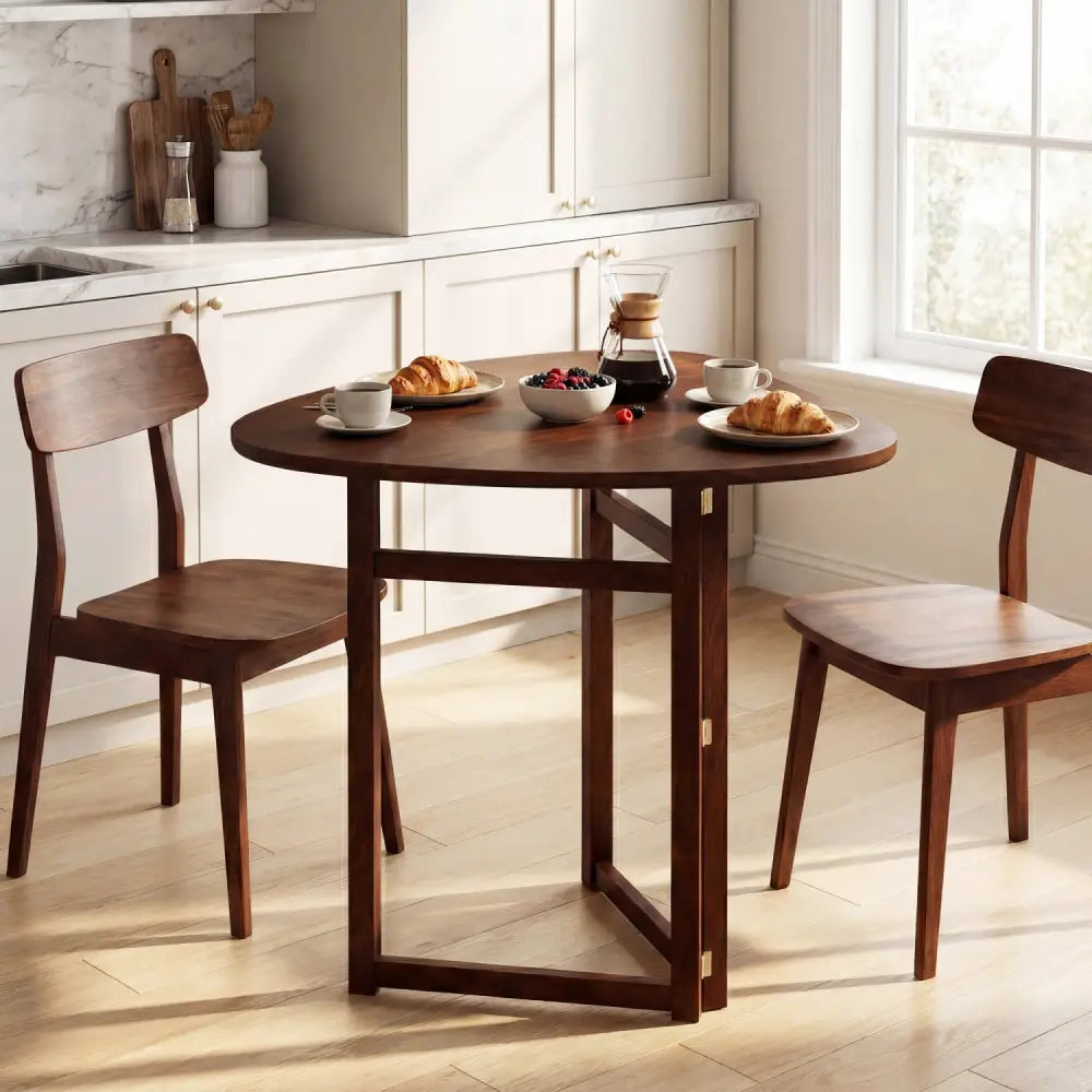 Foldable Dining Table 31.5’’ Triangular Small Kitchen Table for 2-Walnut - Walnut - Dining Tables