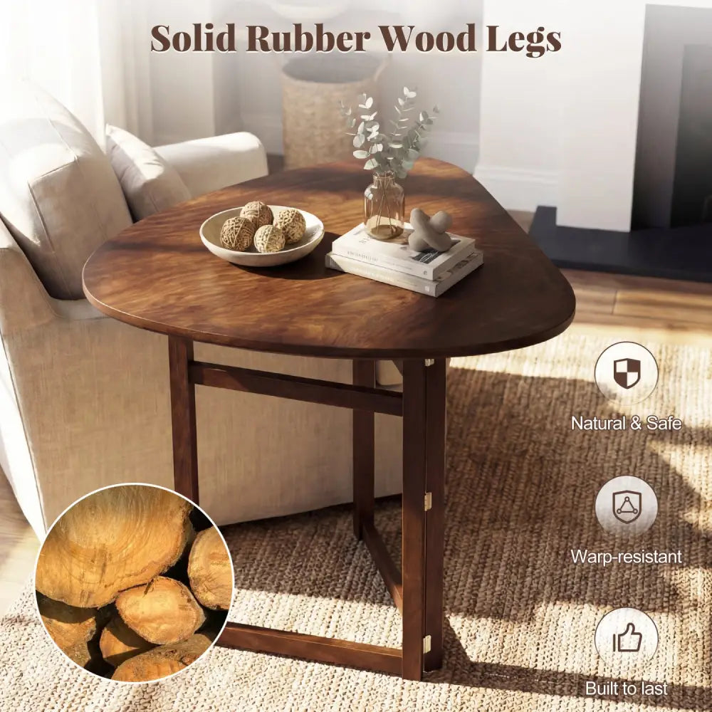 Foldable Dining Table 31.5’’ Triangular Small Kitchen Table for 2-Walnut - Walnut - Dining Tables