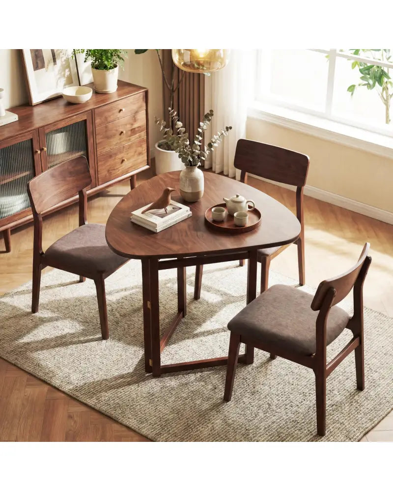 Foldable Dining Table 31.5’’ Triangular Small Kitchen Table for 2-Walnut - Walnut - Dining Tables