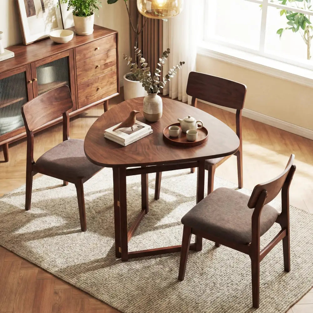 Foldable Dining Table 31.5’’ Triangular Small Kitchen Table for 2-Walnut - Walnut - Dining Tables