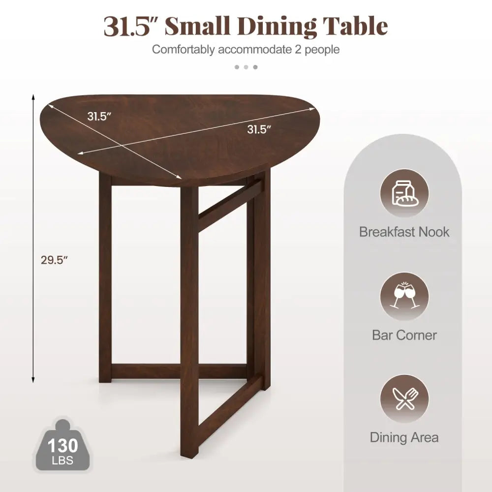 Foldable Dining Table 31.5’’ Triangular Small Kitchen Table for 2-Walnut - Walnut - Dining Tables