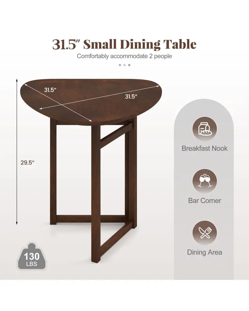 Foldable Dining Table 31.5’’ Triangular Small Kitchen Table for 2-Walnut - Walnut - Dining Tables