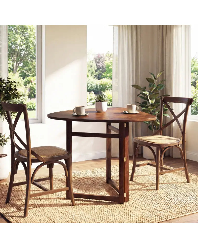 Foldable Dining Table 31.5’’ Triangular Small Kitchen Table for 2-Walnut - Walnut - Dining Tables