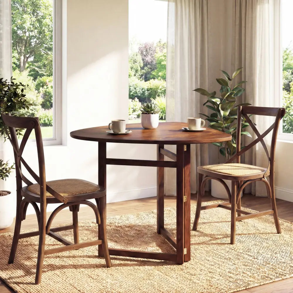 Foldable Dining Table 31.5’’ Triangular Small Kitchen Table for 2-Walnut - Walnut - Dining Tables