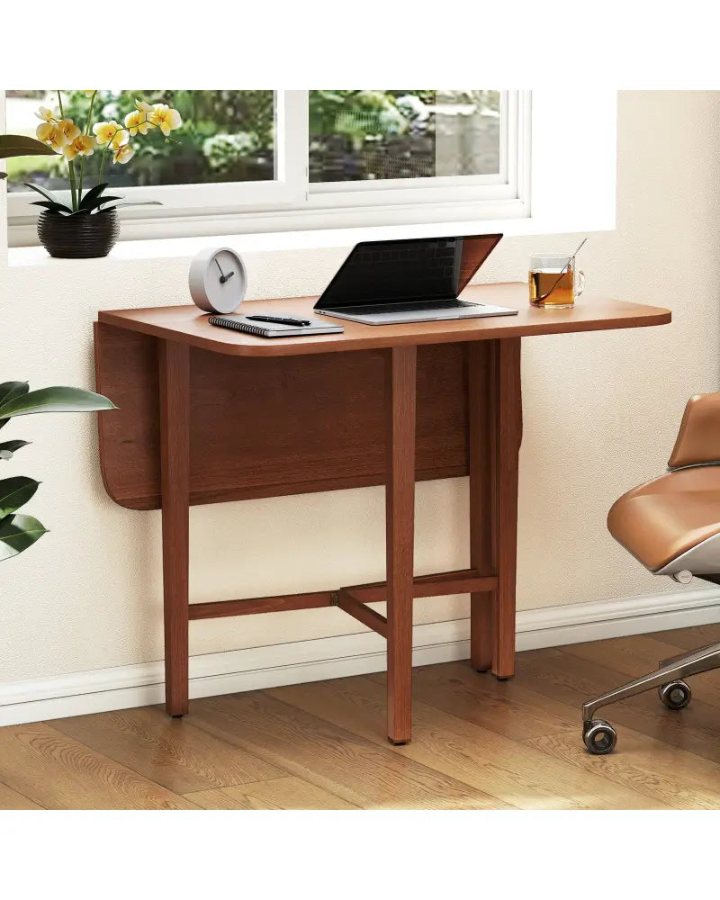 Foldable Dining Table for 2-4 People with Rubber Wood Legs for Small Space-Walnut - Walnut - Dining Tables