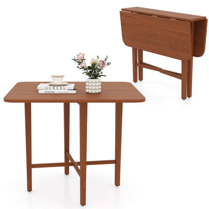 Foldable Dining Table for 2-4 People with Rubber Wood Legs for Small Space-Walnut - Walnut - Dining Tables
