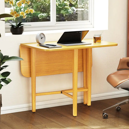 Foldable Dining Table for 2-4 People with Rubber Wood Legs for Small Space-Natural - Natural - Dining Tables