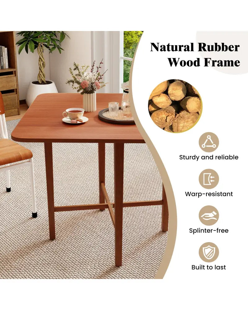 Foldable Dining Table for 2-4 People with Rubber Wood Legs for Small Space-Walnut - Walnut - Dining Tables