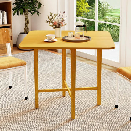 Foldable Dining Table for 2-4 People with Rubber Wood Legs for Small Space-Natural - Natural - Dining Tables