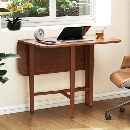 Foldable Dining Table for 2-4 People with Rubber Wood Legs for Small Space-Walnut - Walnut - Dining Tables