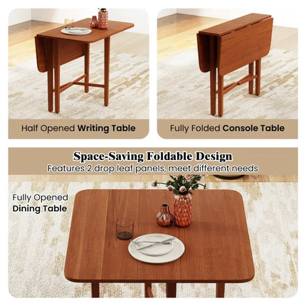 Foldable Dining Table for 2-4 People with Rubber Wood Legs for Small Space-Walnut - Walnut - Dining Tables