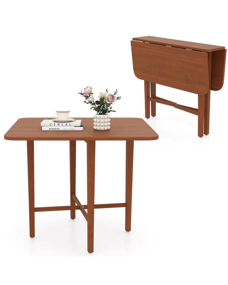 Foldable Dining Table for 2-4 People with Rubber Wood Legs for Small Space-Walnut - Walnut - Dining Tables