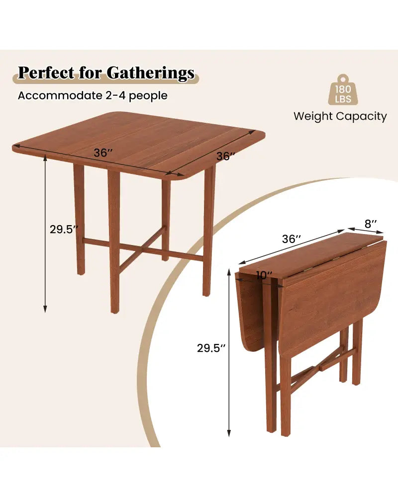 Foldable Dining Table for 2-4 People with Rubber Wood Legs for Small Space-Walnut - Walnut - Dining Tables