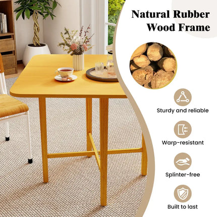 Foldable Dining Table for 2-4 People with Rubber Wood Legs for Small Space-Natural - Natural - Dining Tables
