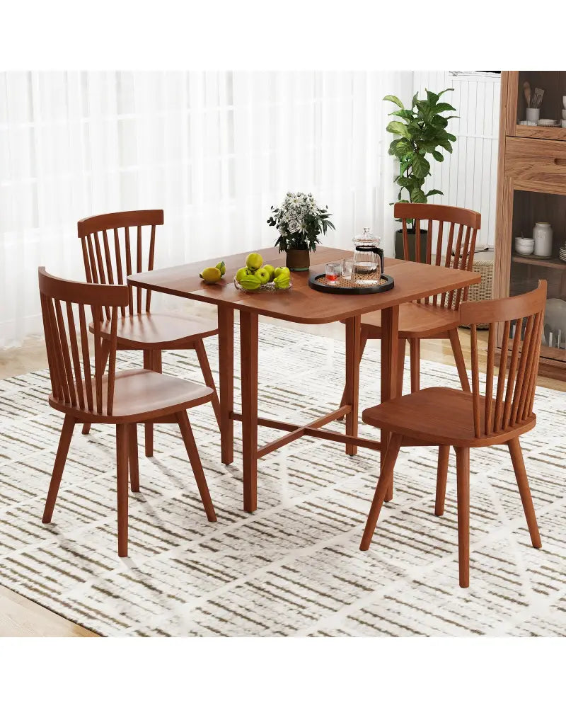 Foldable Dining Table for 2-4 People with Rubber Wood Legs for Small Space-Walnut - Walnut - Dining Tables