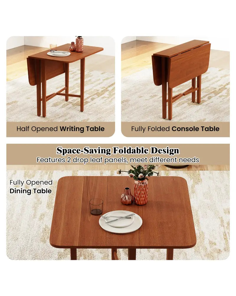 Foldable Dining Table for 2-4 People with Rubber Wood Legs for Small Space-Walnut - Walnut - Dining Tables