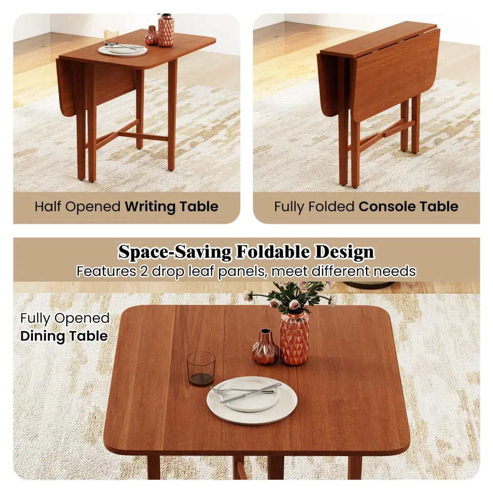 Foldable Dining Table for 2-4 People with Rubber Wood Legs for Small Space-Walnut - Walnut - Dining Tables