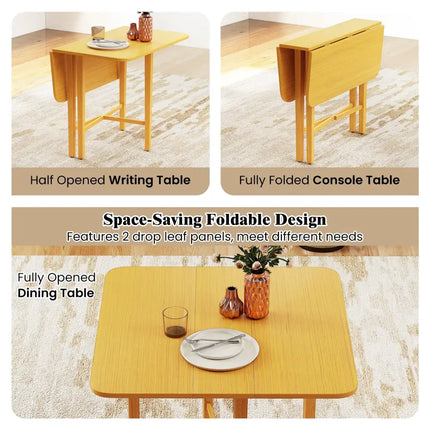 Foldable Dining Table for 2-4 People with Rubber Wood Legs for Small Space-Natural - Natural - Dining Tables
