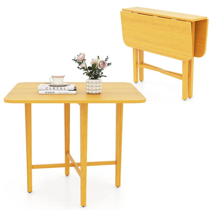 Foldable Dining Table for 2-4 People with Rubber Wood Legs for Small Space-Natural - Natural - Dining Tables