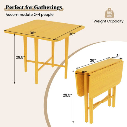 Foldable Dining Table for 2-4 People with Rubber Wood Legs for Small Space-Natural - Natural - Dining Tables