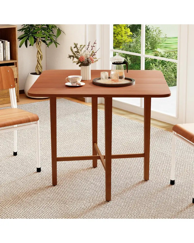 Foldable Dining Table for 2-4 People with Rubber Wood Legs for Small Space-Walnut - Walnut - Dining Tables