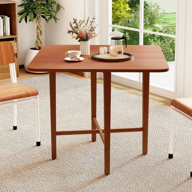 Foldable Dining Table for 2-4 People with Rubber Wood Legs for Small Space-Walnut - Walnut - Dining Tables