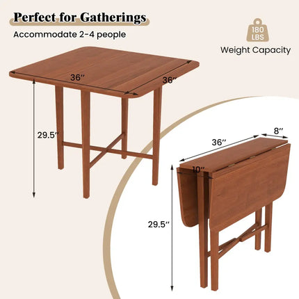 Foldable Dining Table for 2-4 People with Rubber Wood Legs for Small Space-Walnut - Walnut - Dining Tables