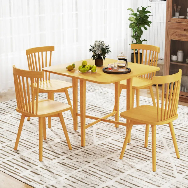Foldable Dining Table for 2-4 People with Rubber Wood Legs for Small Space-Natural - Natural - Dining Tables