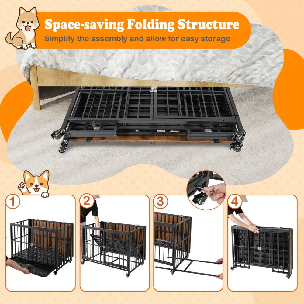 Foldable Dog Crate Furniture with Removable Tray and Lockable Door-L - Black - Dog Kennels