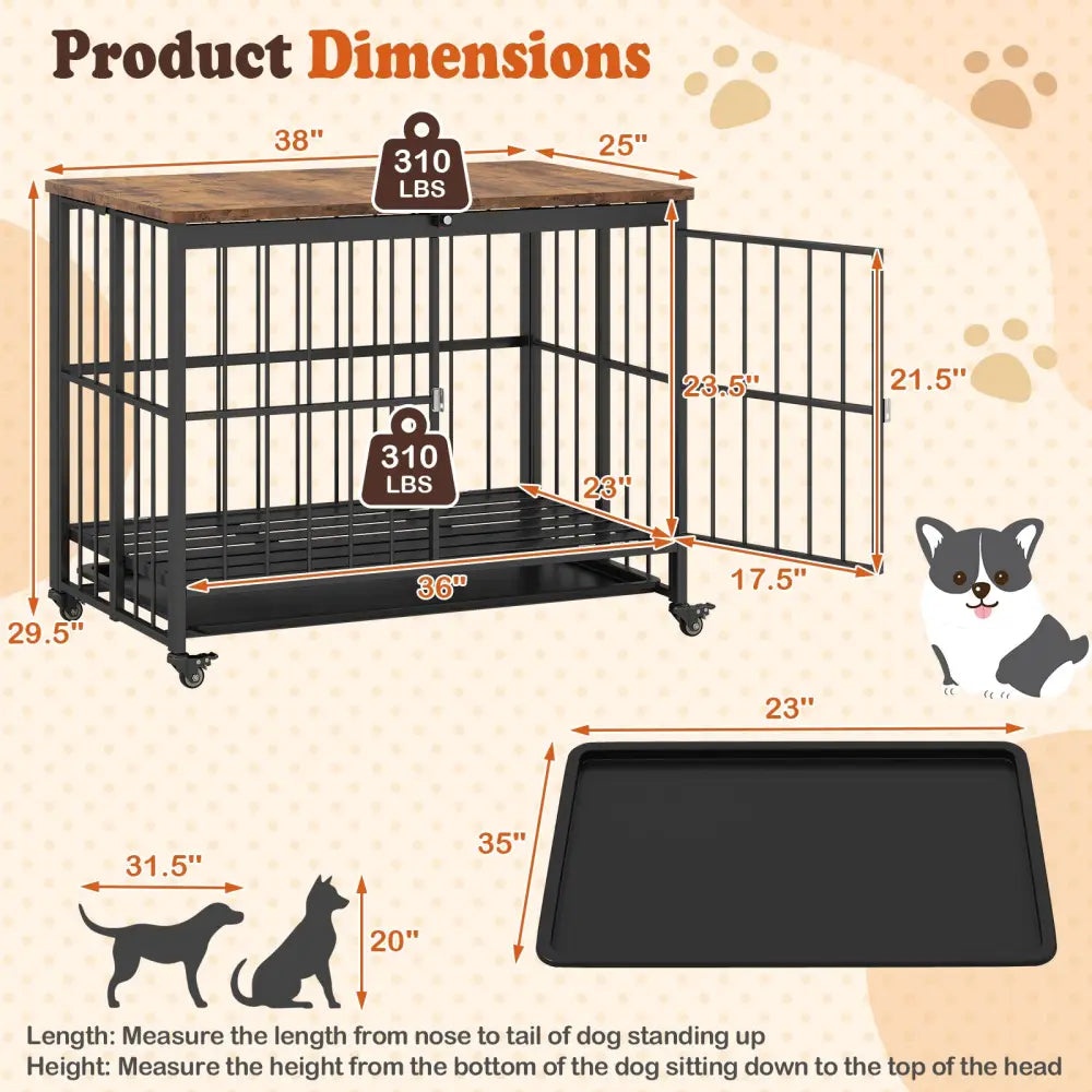 Foldable Dog Crate Furniture with Removable Tray and Lockable Door-L - Black - Dog Kennels