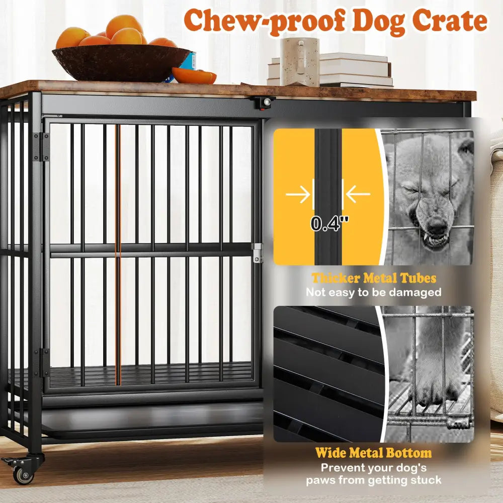 Foldable Dog Crate Furniture with Removable Tray and Lockable Door-L - Black - Dog Kennels
