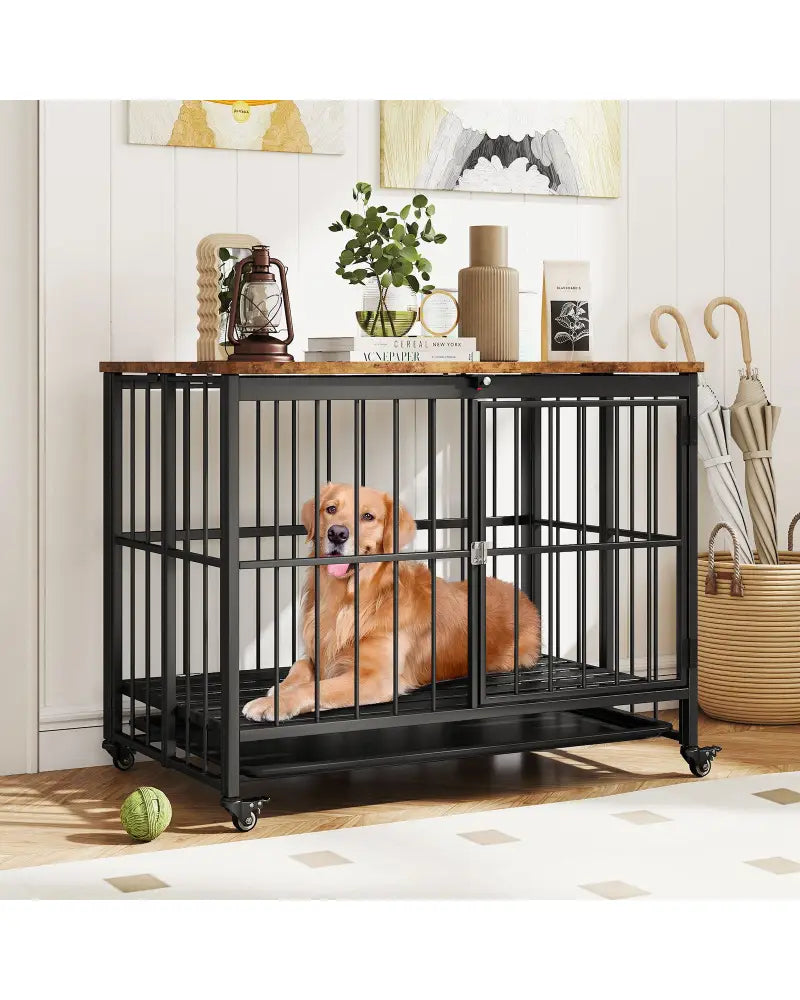 Foldable Dog Crate Furniture with Removable Tray and Lockable Door-L - Black - Dog Kennels