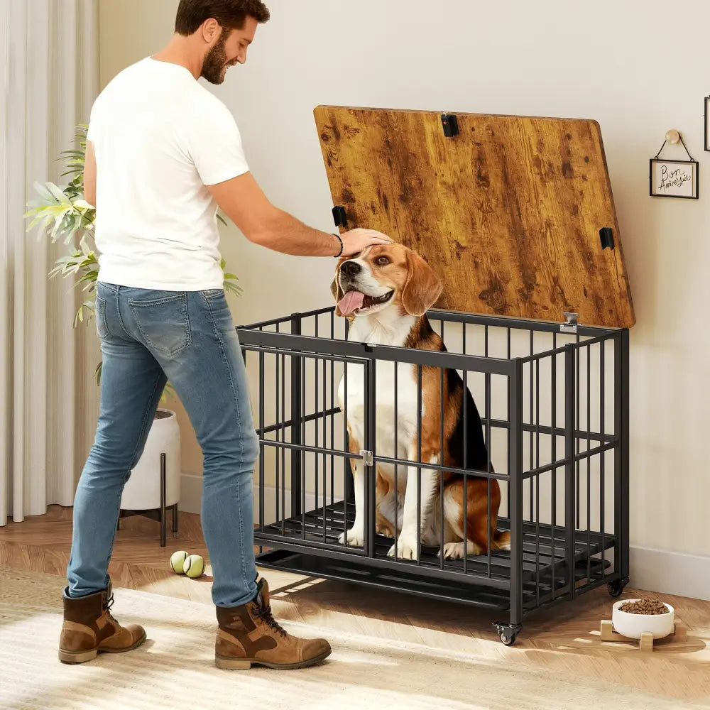 Foldable Dog Crate Furniture with Removable Tray and Lockable Door-L - Black - Dog Kennels
