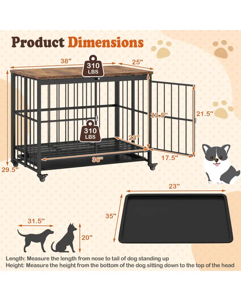 Foldable Dog Crate Furniture with Removable Tray and Lockable Door-L - Black - Dog Kennels