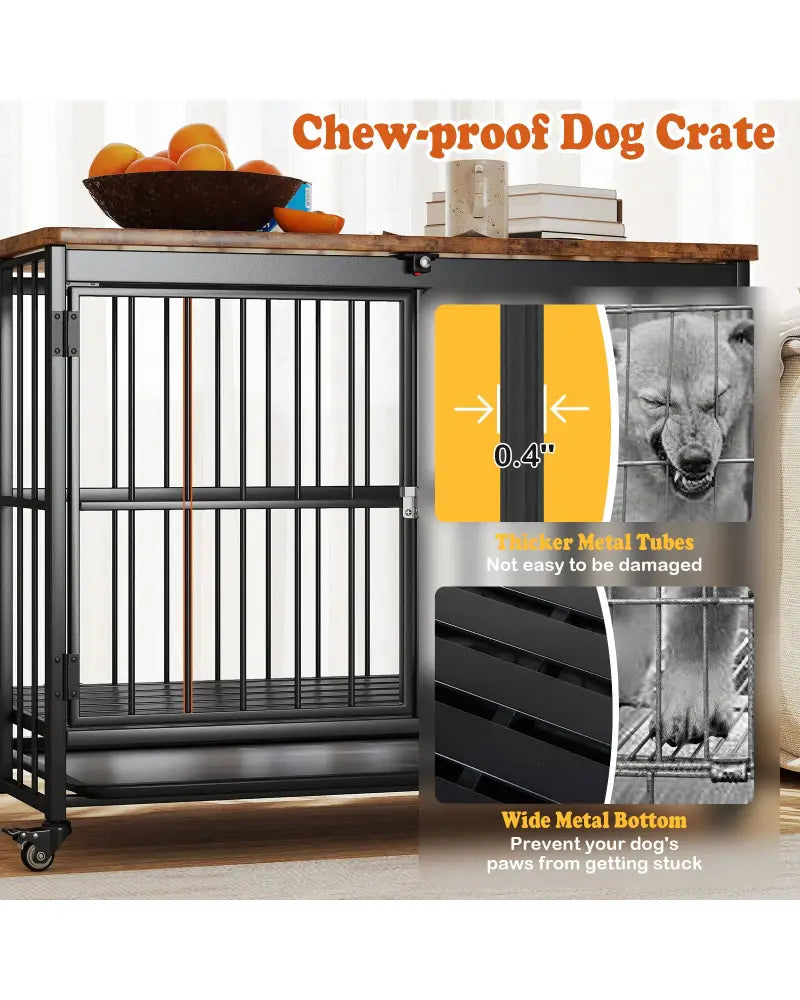 Foldable Dog Crate Furniture with Removable Tray and Lockable Door-L - Black - Dog Kennels